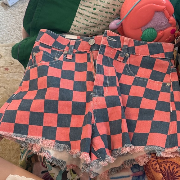 Almost Famous Checkered Pink and Blue Women Shorts - Picture 4 of 8
